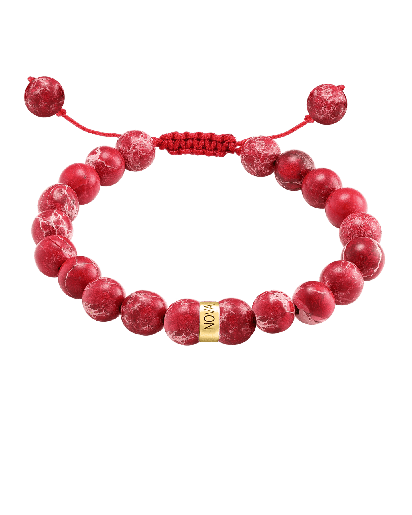 Men's Red Imperial Jasper Engravable Bead Bracelet - 14K Yellow Gold Bracelets magal-dev 1 Link