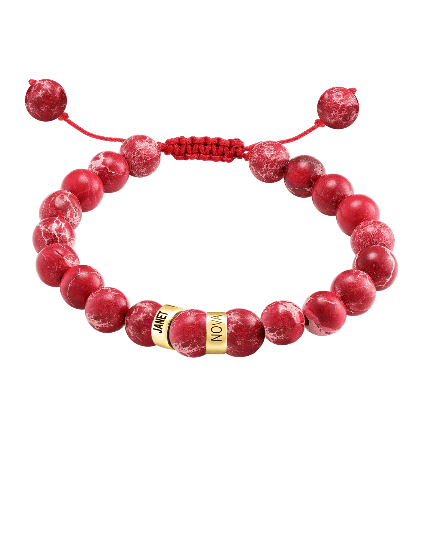 Men's Red Imperial Jasper Engravable Bead Bracelet - 14K Yellow Gold Bracelets magal-dev 2 Links