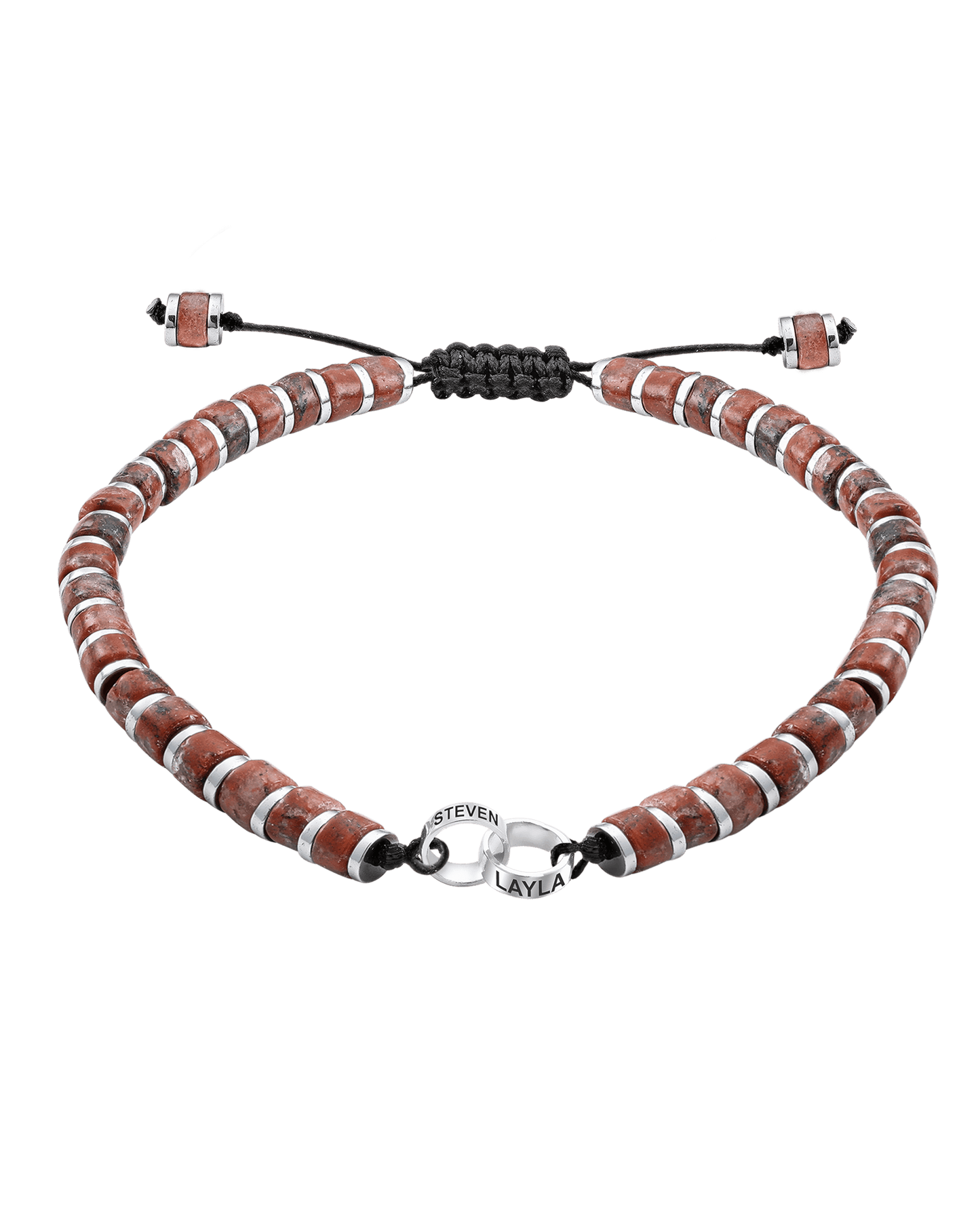 Men's Red Jasper Disc Bead & Forever Links Bracelet - 14K White Gold Bracelets magal-dev 2 Links