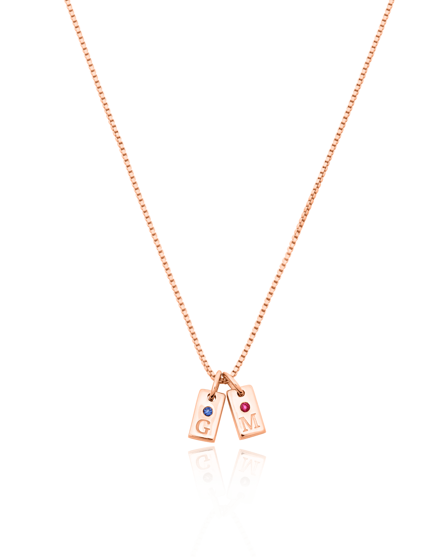 Initial Mini Dogtag Necklace w/Birthstones - 18K Gold Vermeil Necklaces magal-dev