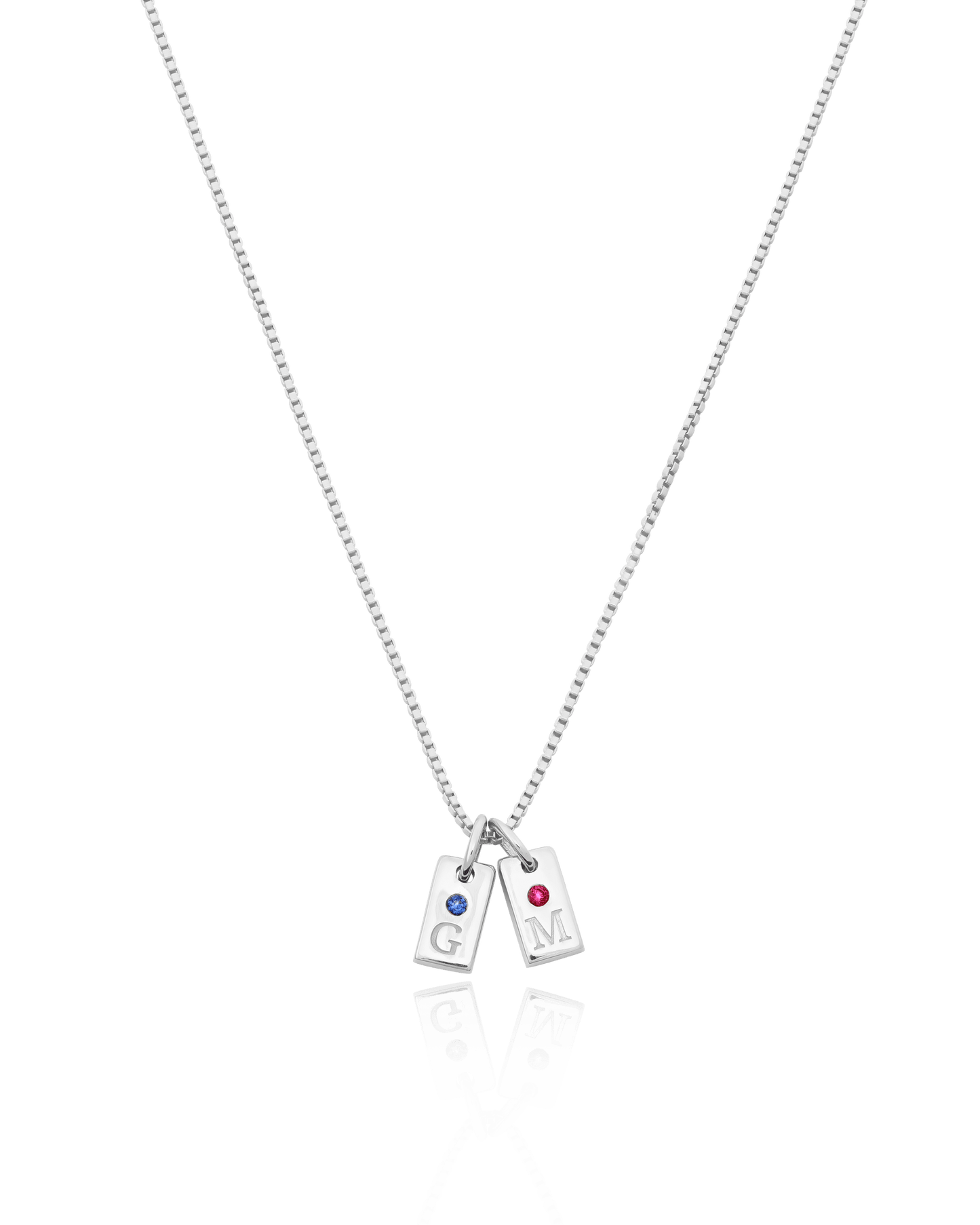 Initial Mini Dogtag Necklace w/Birthstones - 18K Gold Vermeil Necklaces magal-dev