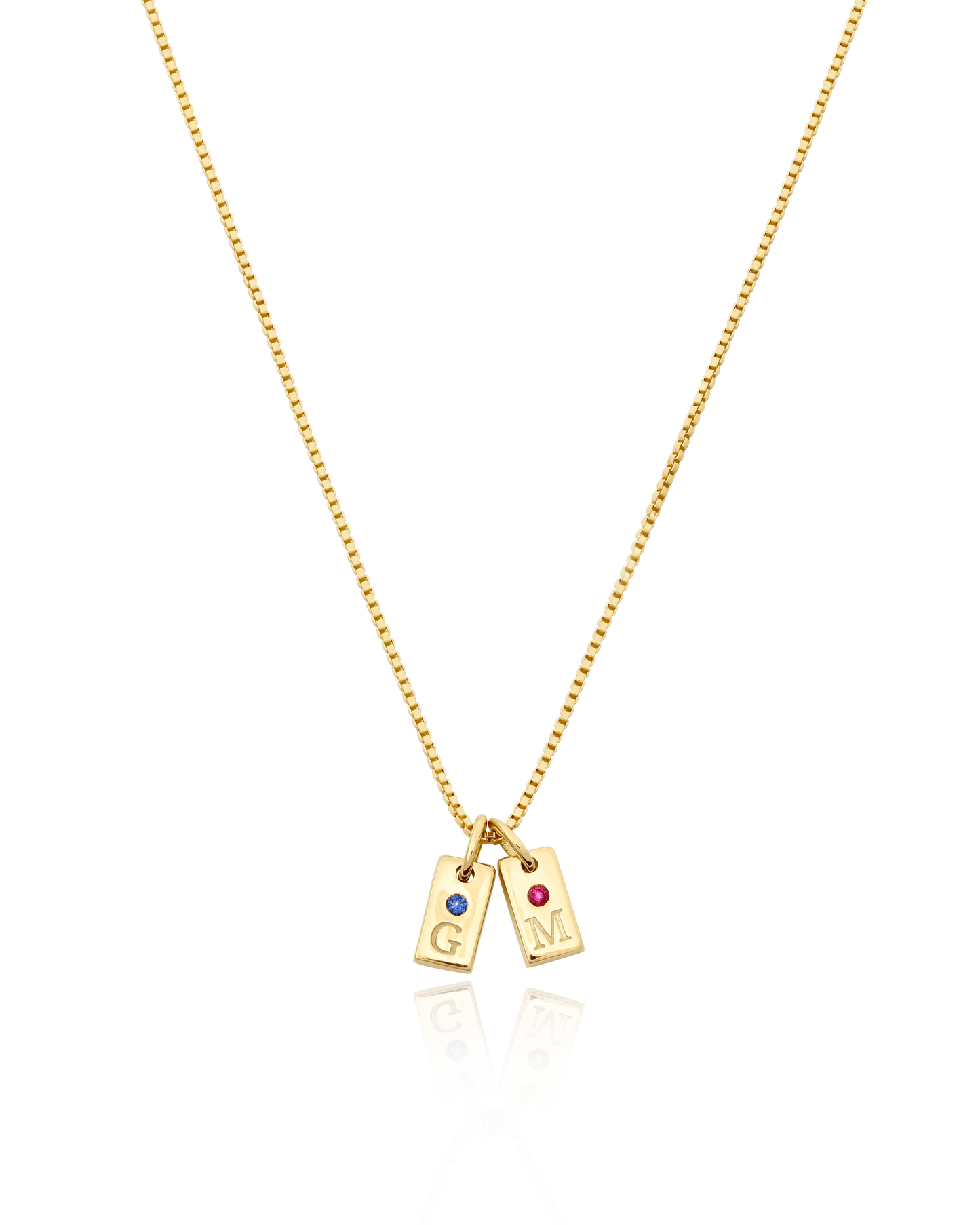 Initial Mini Dogtag Necklace w/Birthstones - 18K Gold Vermeil Necklaces magal-dev 1 Tag 16"