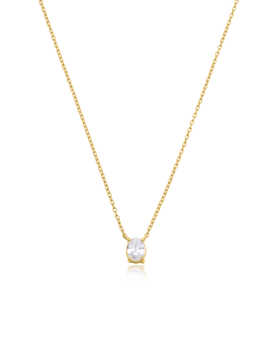 Oval Solitaire Diamond Necklace - 14K Yellow Gold Necklaces magal-dev 0.10 CT 16”