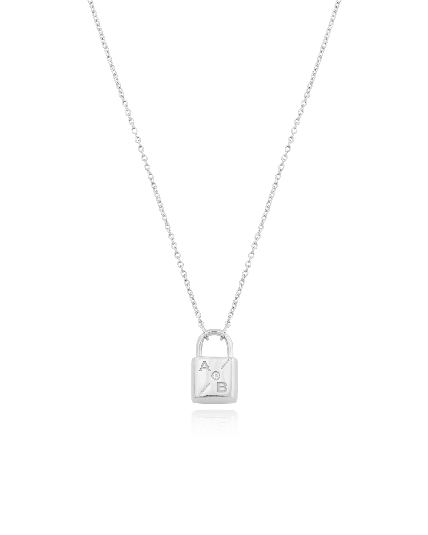 Pont Lock Necklace w/ Diamond - 925 Sterling Silver Necklaces magal-dev 2 Initials (diagonal) 14"
