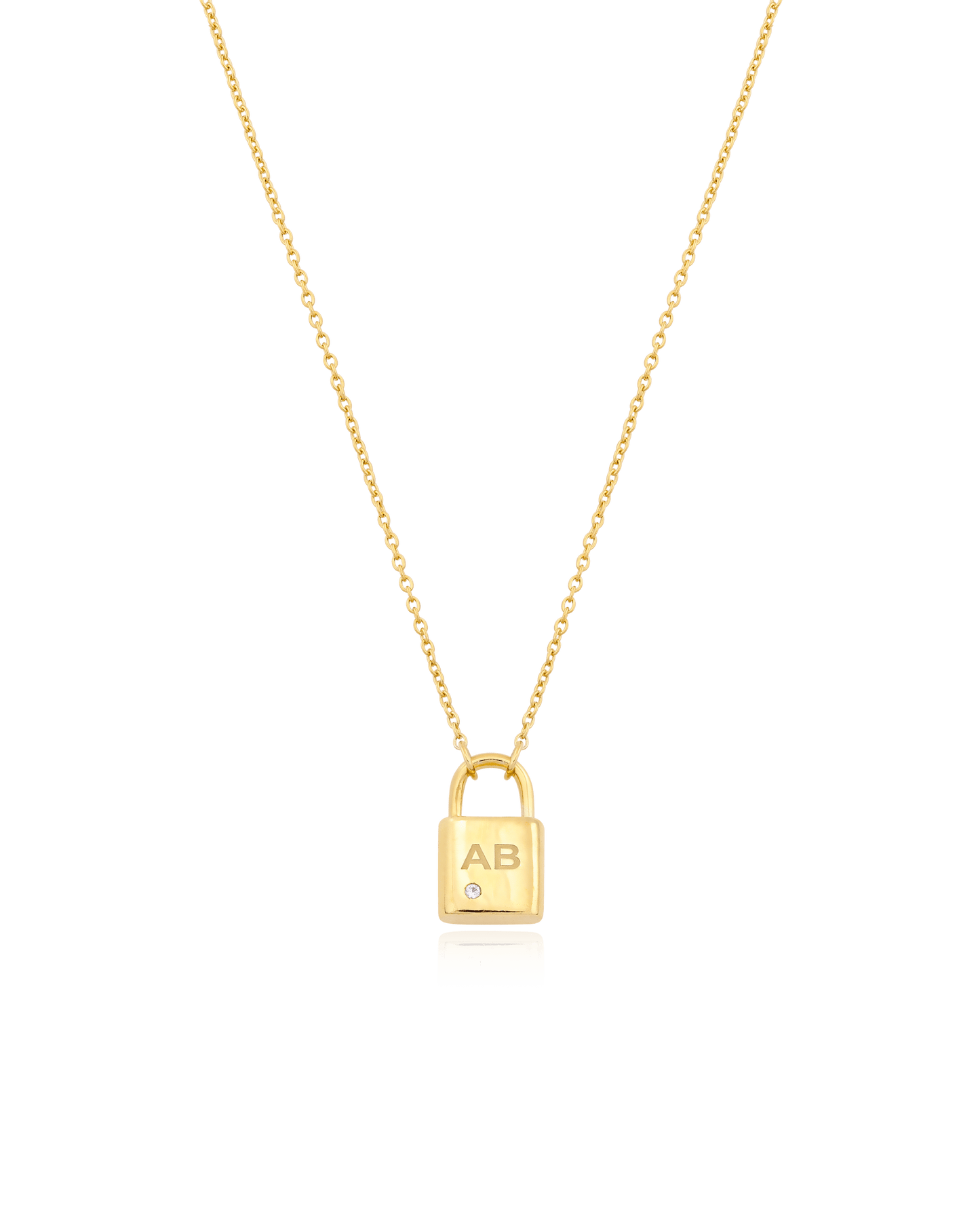Pont Lock Necklace w/ Diamond - 18K Gold Vermeil Necklaces magal-dev 1 Initial 14"