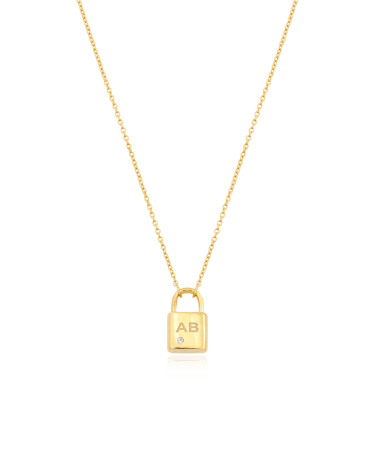 Pont Lock Necklace w/ Diamond - 18K Gold Vermeil Necklaces magal-dev 1 Initial 14"