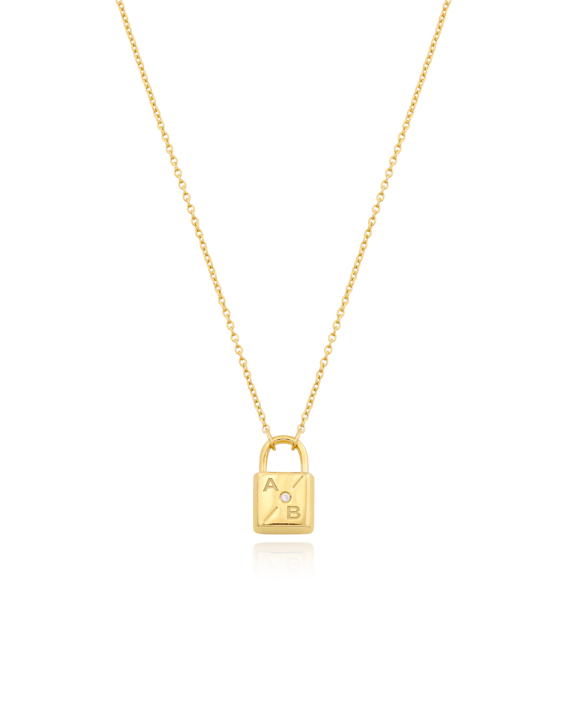 Pont Lock Necklace w/ Diamond - 18K Gold Vermeil Necklaces magal-dev 2 Initials (diagonal) 14"