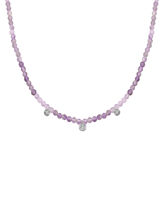 Purple Amethyst Gemstone & Three diamonds Necklace - 14K White Gold Necklaces magal-dev Natural Purple Amethyst 14" - Collar