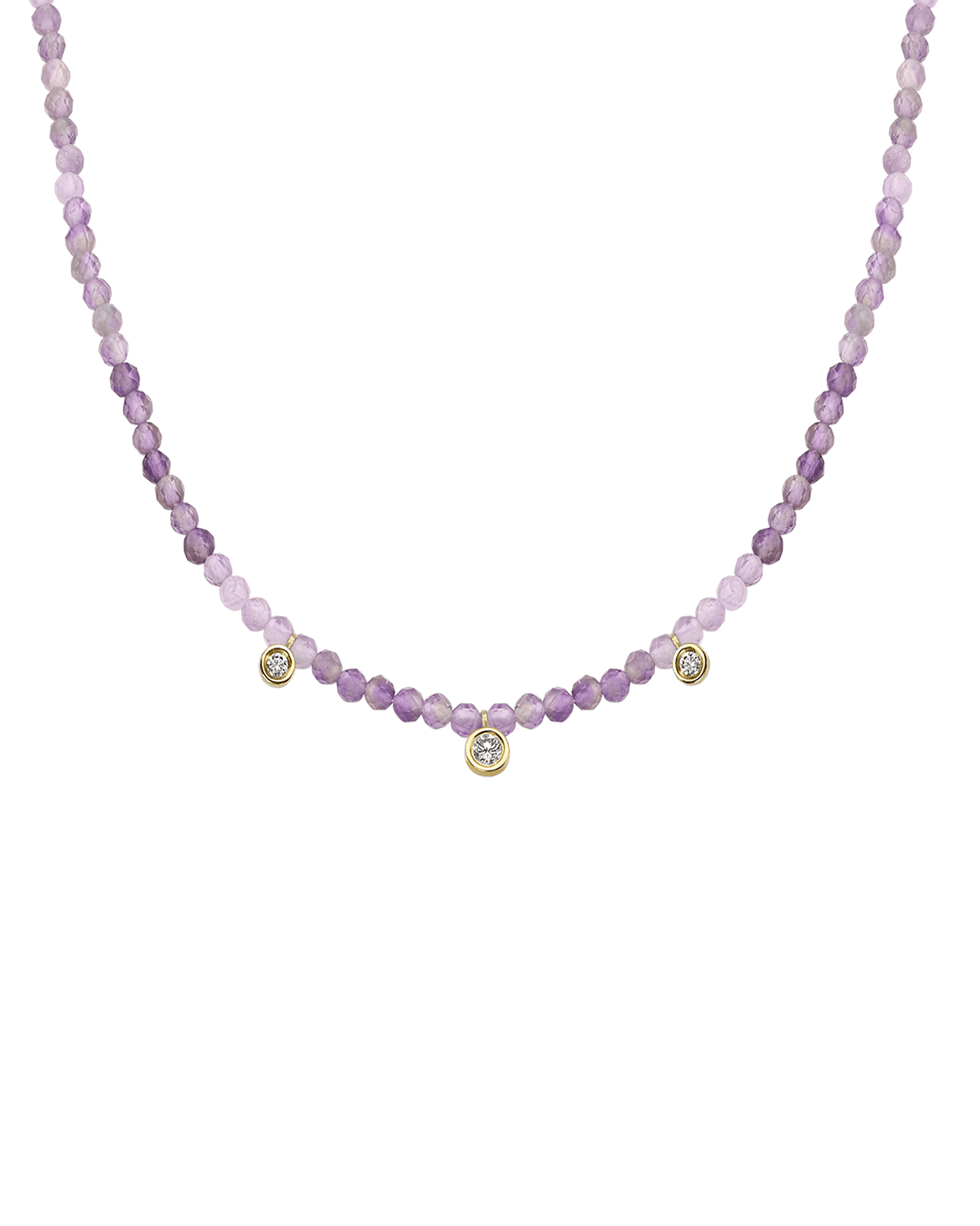 Jade Gemstone & Three diamonds Necklace - 14K Yellow Gold Necklaces magal-dev Natural Purple Amethyst 14" - Collar