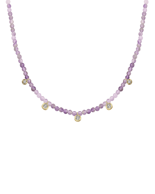Purple Amethyst Gemstone & Five diamonds Necklace - 14K Yellow Gold Necklaces magal-dev Natural Purple Amethyst 14" - Collar