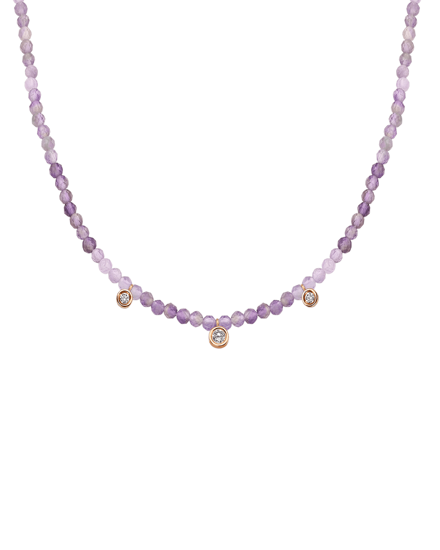 Purple Amethyst Gemstone & Three diamonds Necklace - 14K Yellow Gold Necklaces magal-dev