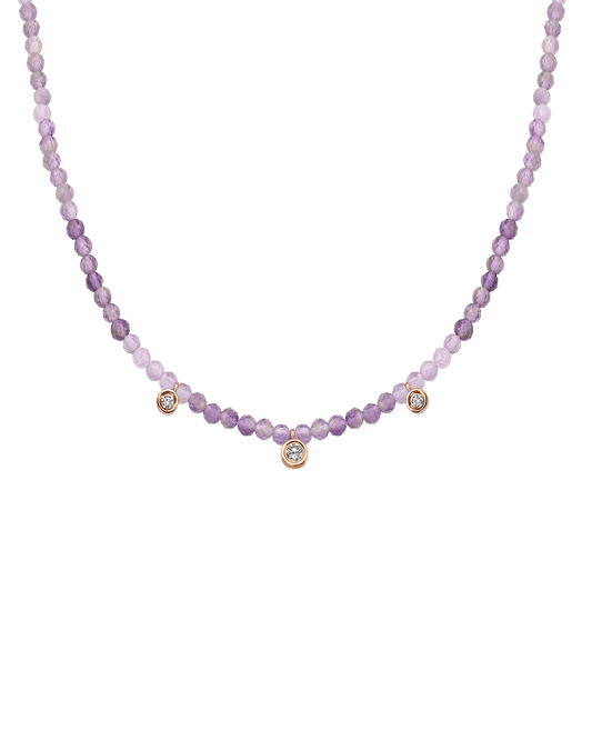 Purple Amethyst Gemstone & Three diamonds Necklace - 14K Rose Gold Necklaces magal-dev Natural Purple Amethyst 14" - Collar