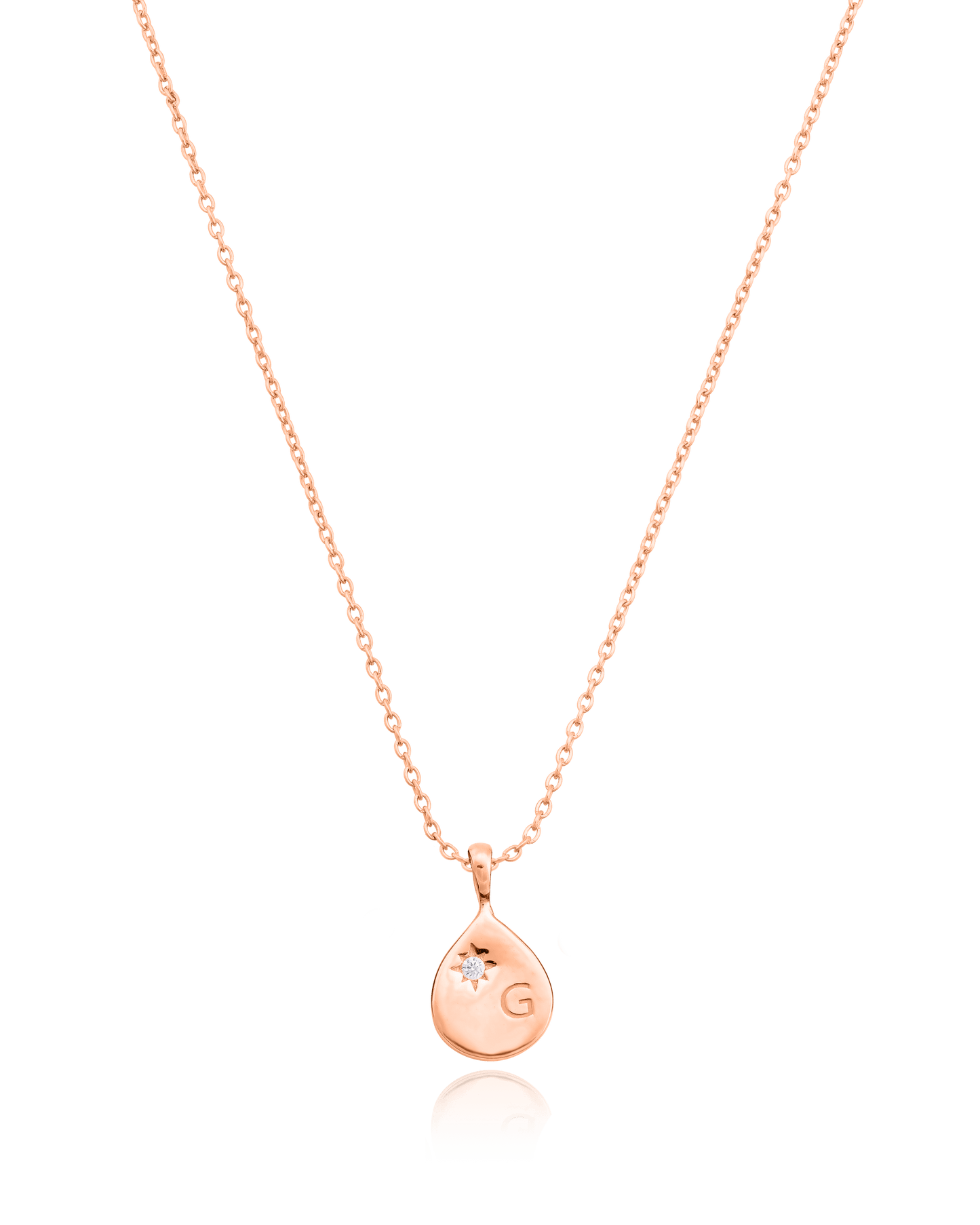Diamond Drop Initial Necklace - 18K Rose Vermeil Necklaces magal-dev 1 Drop 16”+2” extender