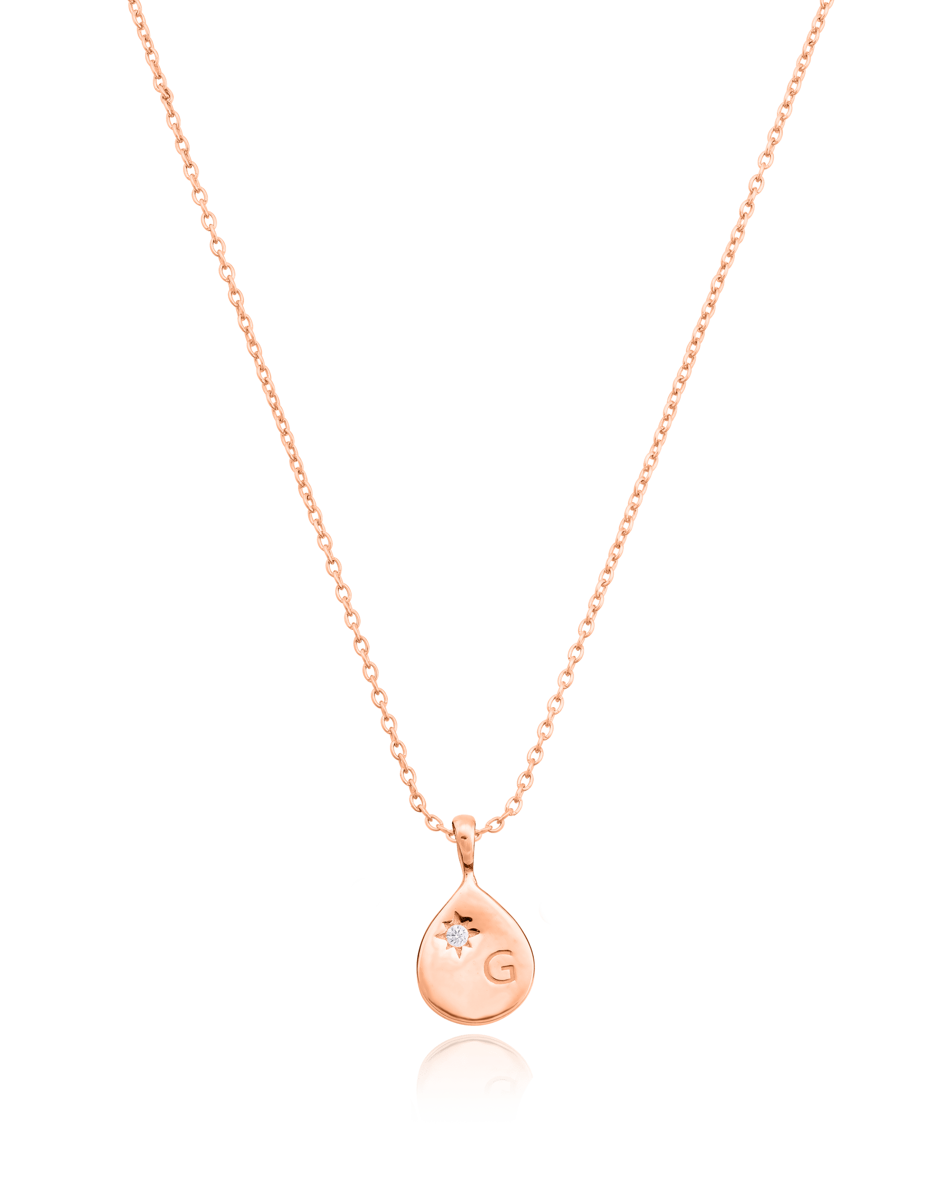 Single Diamond Drop Initial Necklace - 18K Rose Vermeil Necklaces magal-dev 1 Drop 16”+2” extender