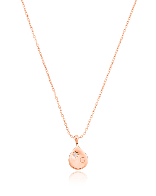 Single Diamond Drop Initial Necklace - 18K Rose Vermeil Necklaces magal-dev 1 Drop 16β+2β extender