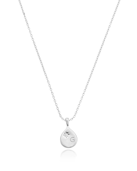 Single Diamond Drop Initial Necklace - 925 Sterling Silver Necklaces magal-dev 1 Drop 16β+2β extender