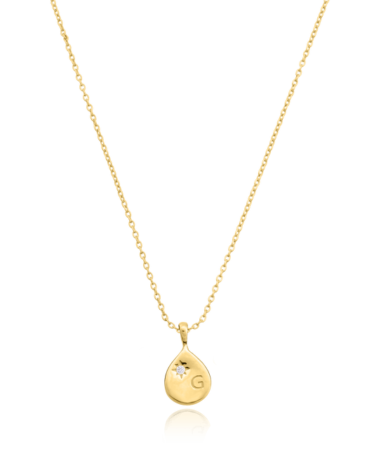 Single Diamond Drop Initial Necklace - 18K Gold Vermeil Necklaces magal-dev 1 Drop 16”+2” extender