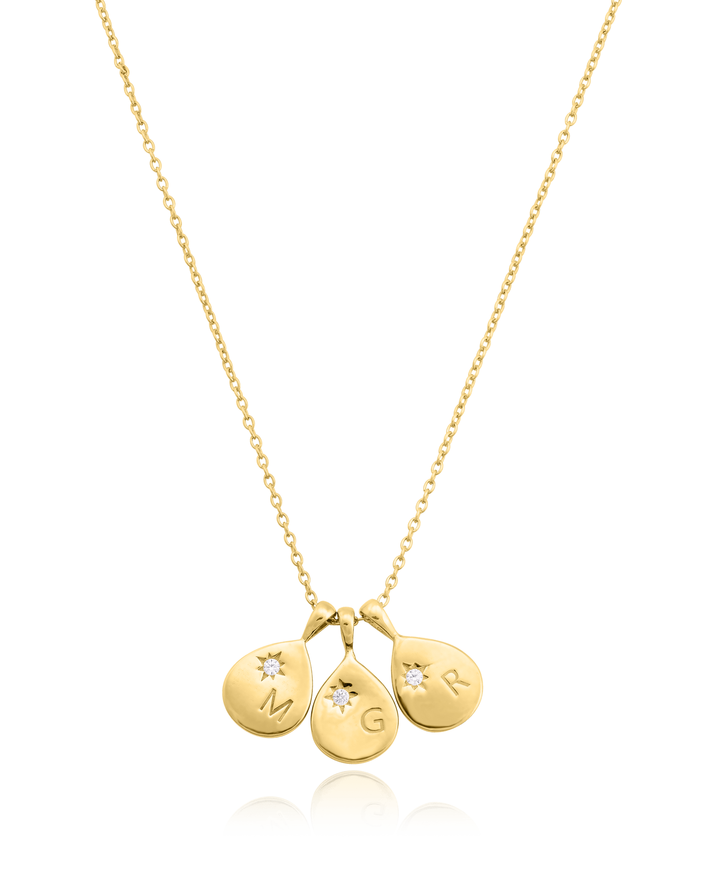 Diamond Drop Initial Necklace - 18K Gold Vermeil Necklaces magal-dev 3 Drops 16”+2” extender