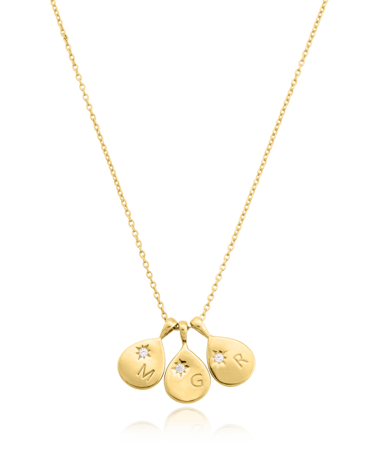 Diamond Drop Initial Necklace - 18K Gold Vermeil Necklaces magal-dev 3 Drops 16”+2” extender