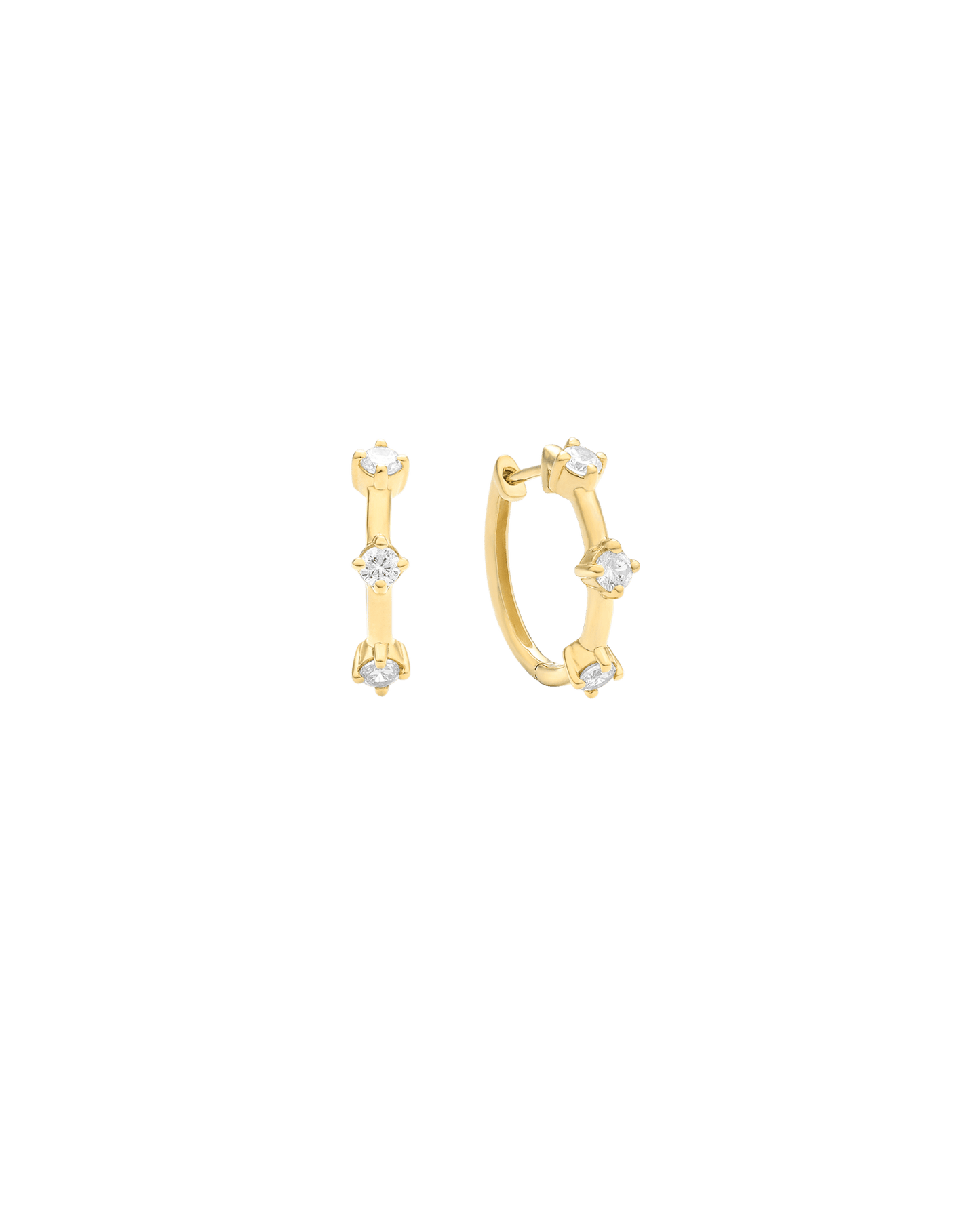 Triple Diamond Hoops - 14K Yellow Gold Earrings magal-dev