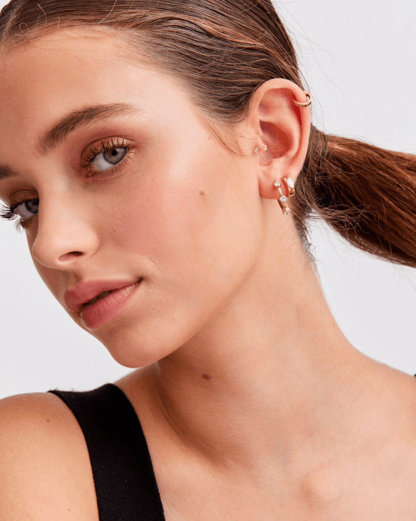 Triple Diamond Hoops - 14K Yellow Gold Earrings magal-dev