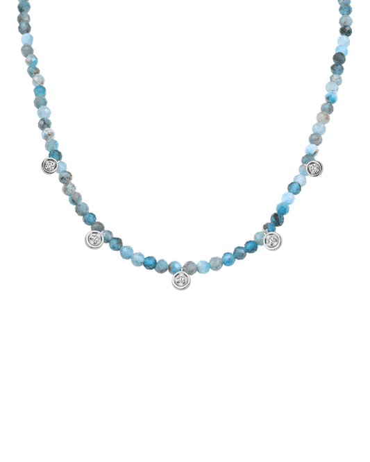 Turquoise Gemstone & Five diamonds Necklace - 14K White Gold Necklaces magal-dev Natural Turquoise 14" - Collar