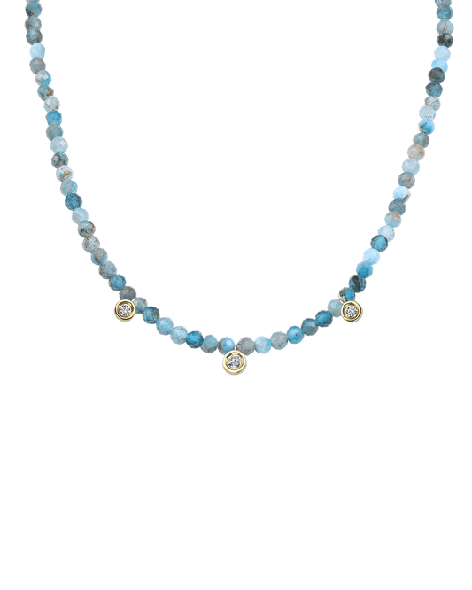 Turquoise Gemstone & Three diamonds Necklace - 14K Yellow Gold Necklaces magal-dev Natural Turquoise 14" - Collar