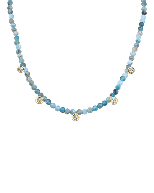 Turquoise Gemstone & Five diamonds Necklace - 14K Yellow Gold Necklaces magal-dev Natural Turquoise 14" - Collar