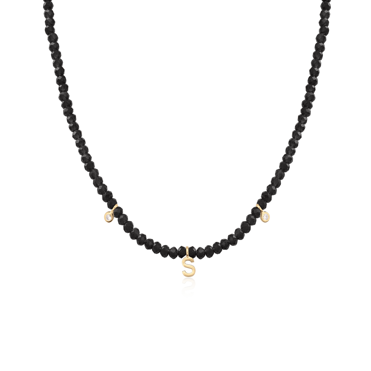 Alexis Necklace - 18K Gold Vermeil Necklaces Gold Vermeil Glass Beads Black Spinnel