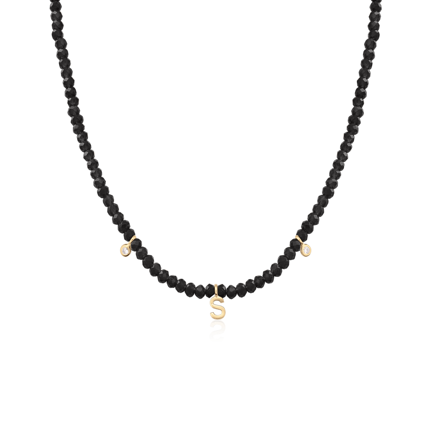 Alexis Necklace - 14K White Gold Necklaces magal-dev Glass Beads Black Spinnel 14" - Collar