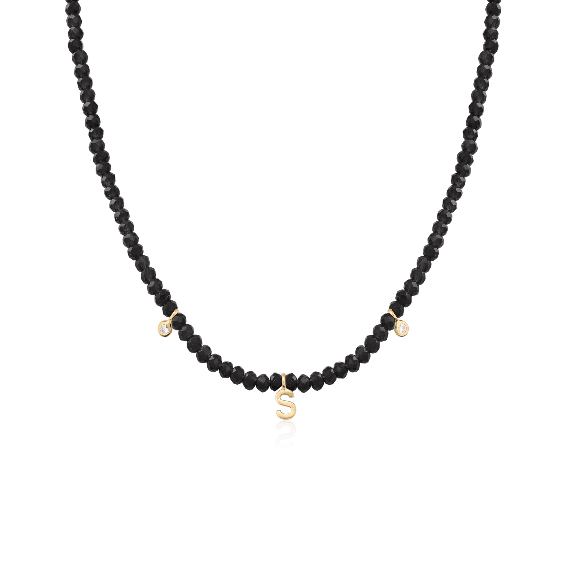Alexis Necklace - 14K Yellow Gold Necklaces magal-dev Glass Beads Black Spinnel 14" - Collar