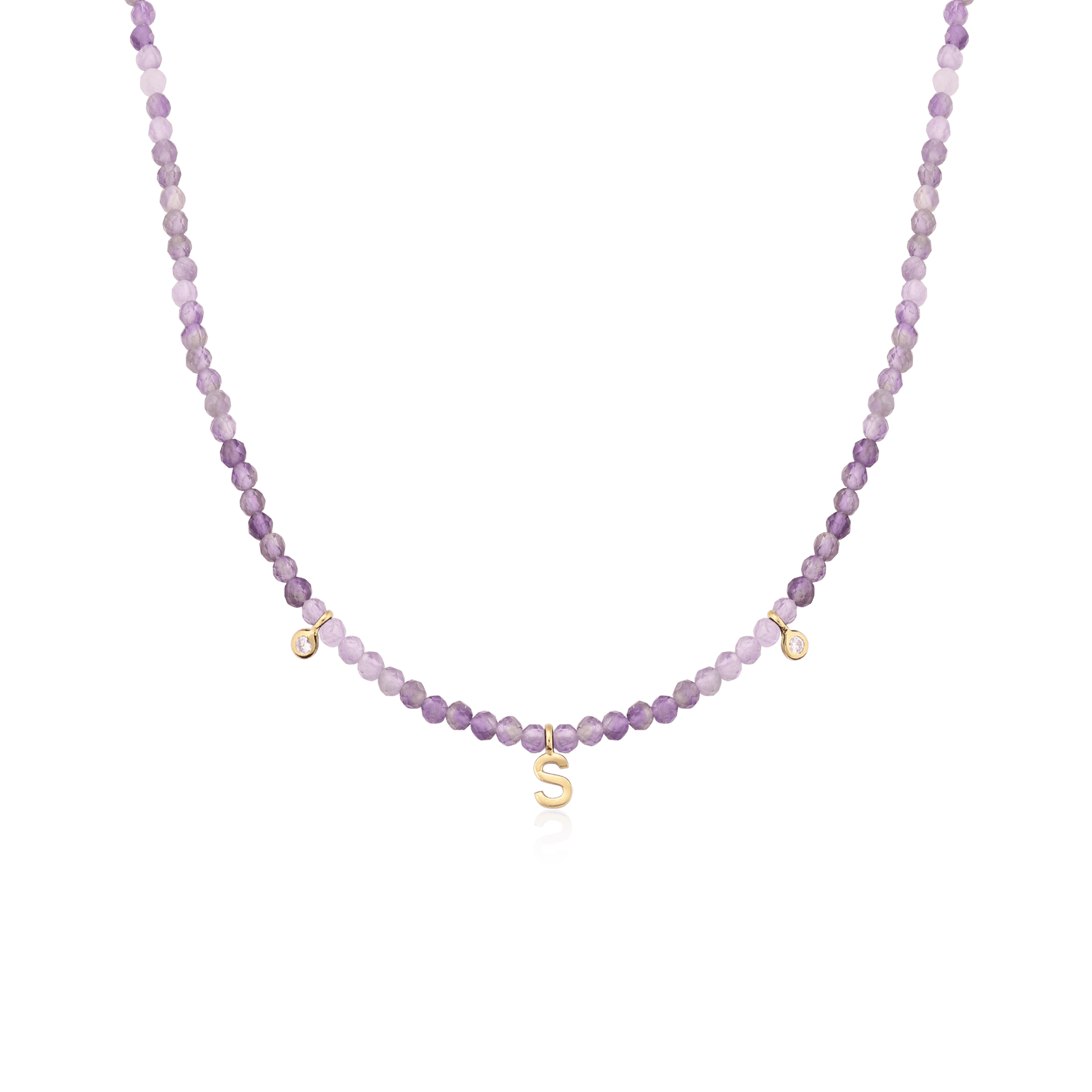 Alexis Necklace - 14K White Gold Necklaces magal-dev Natural Purple Amethyst 14" - Collar