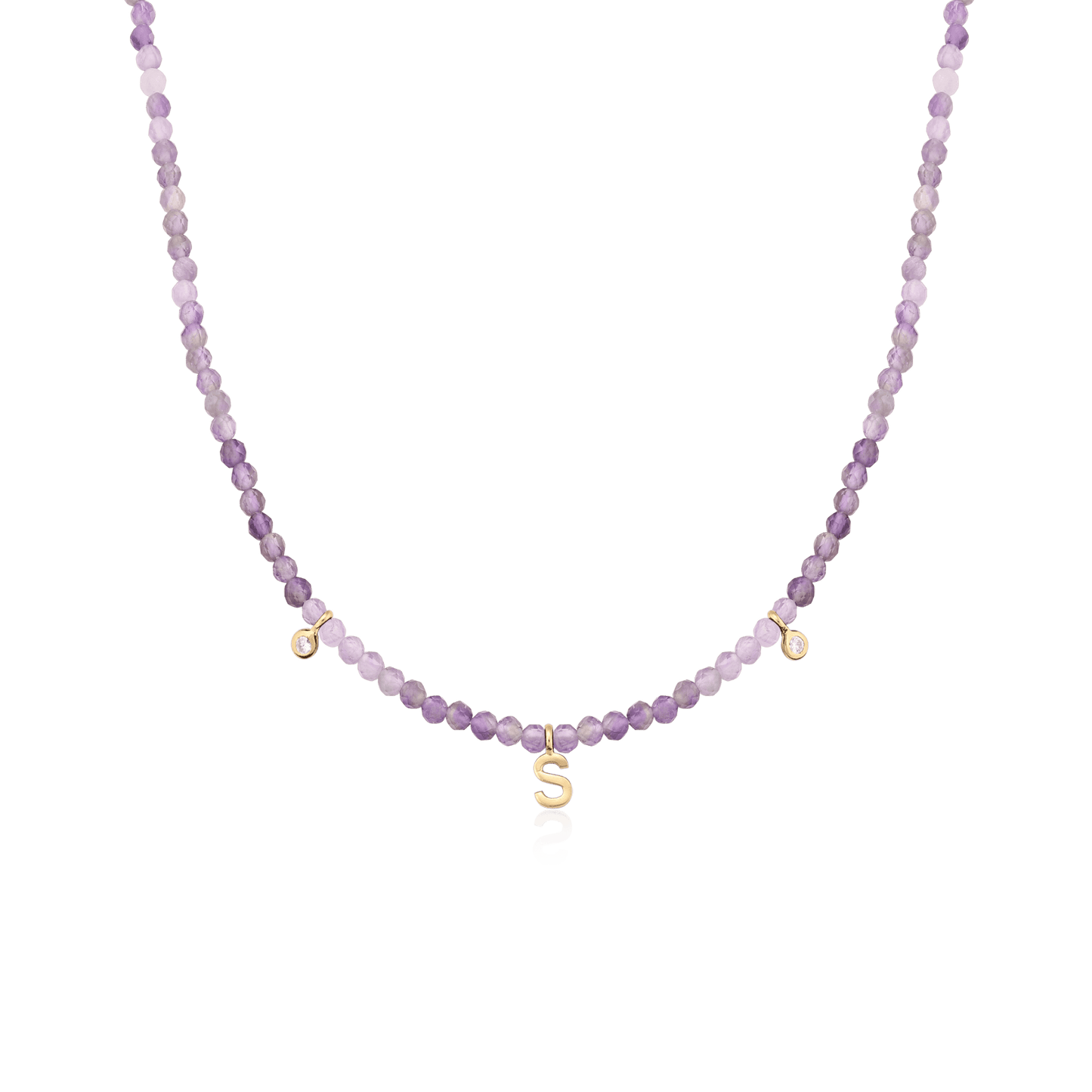 Alexis Necklace - 14K Yellow Gold Necklaces magal-dev Natural Purple Amethyst 14" - Collar