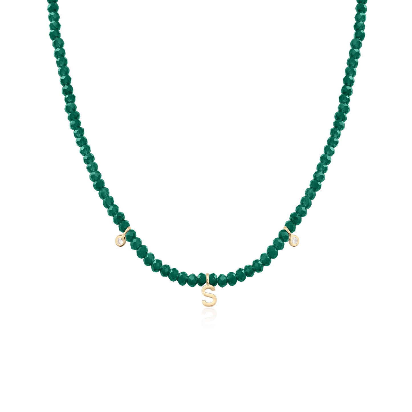 Alexis Necklace - 14K Yellow Gold Necklaces magal-dev Glass Beads Emerald 14" - Collar