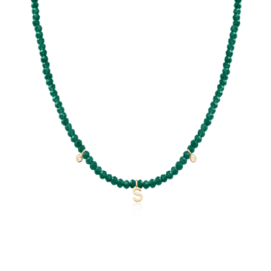 Alexis Necklace - 14K Yellow Gold Necklaces magal-dev Glass Beads Emerald 14" - Collar