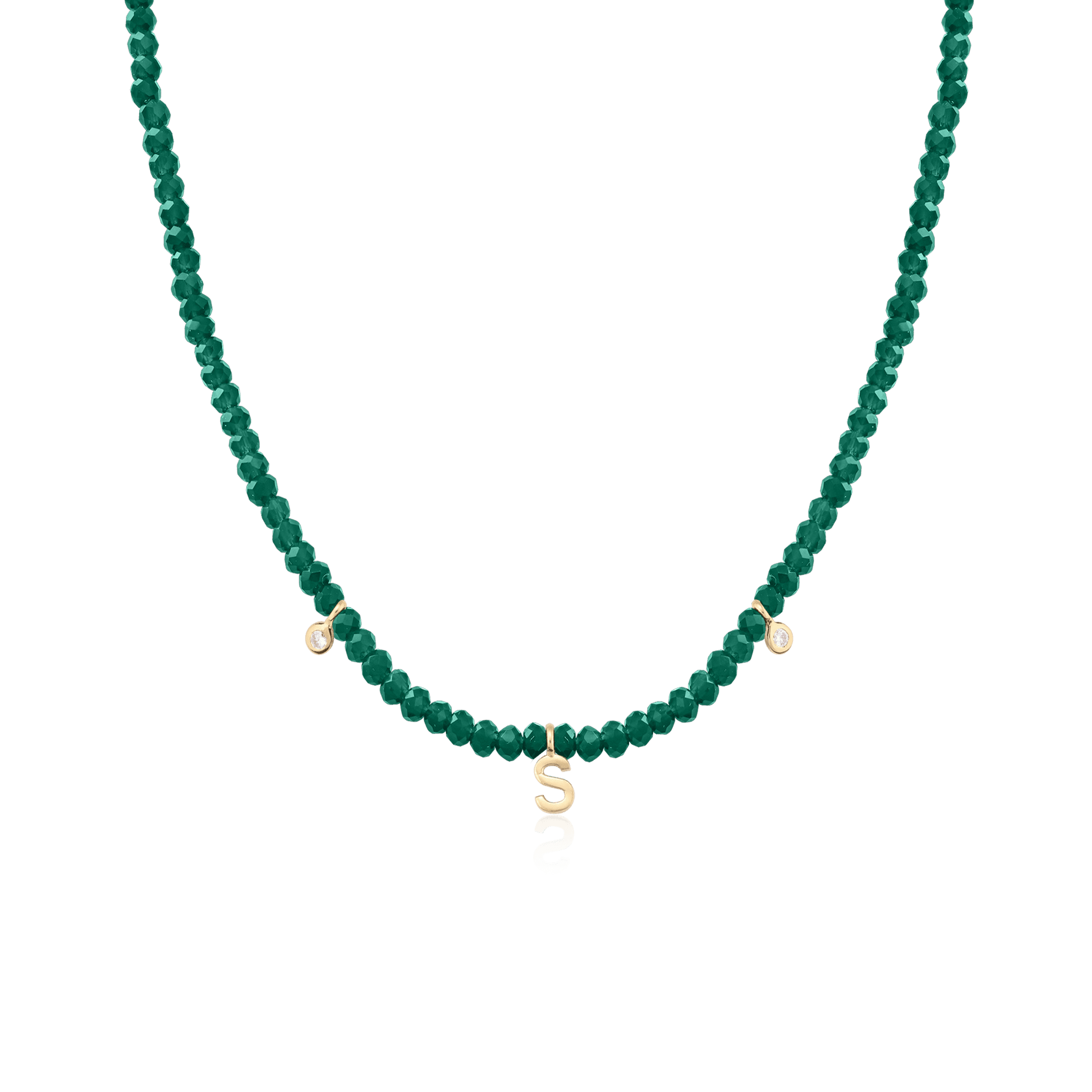 Alexis Necklace - 14K White Gold Necklaces magal-dev Glass Beads Emerald 14" - Collar