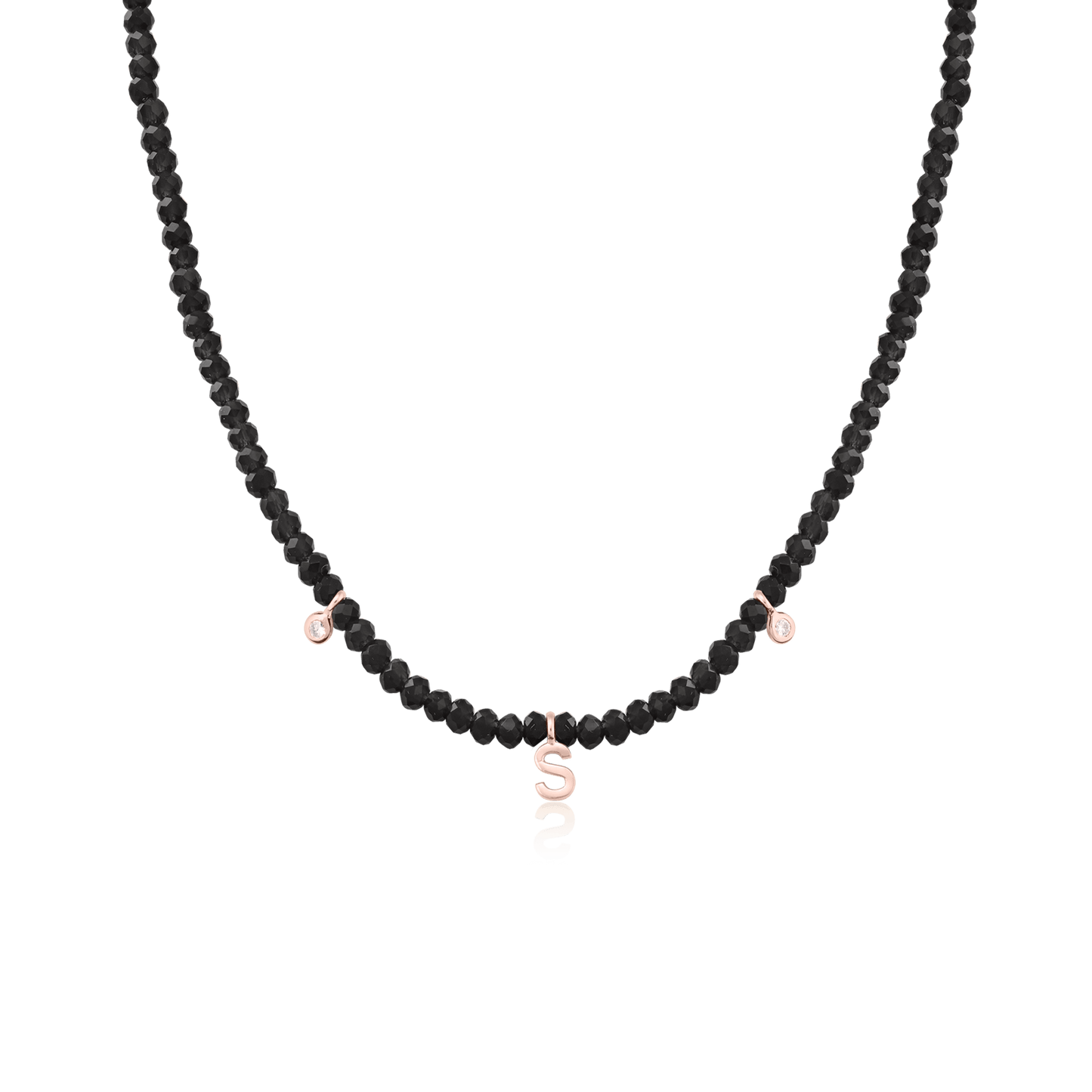 Alexis Necklace - 18K Rose Vermeil Necklaces Gold Vermeil Glass Beads Black Spinnel