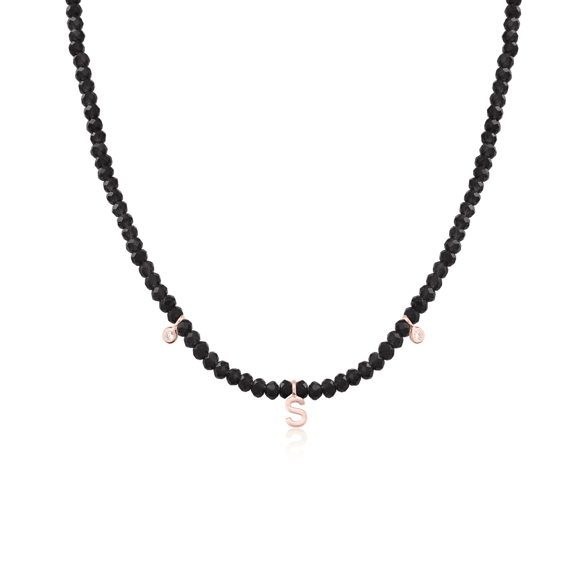 Alexis Necklace - 18K Rose Vermeil Necklaces Gold Vermeil Glass Beads Black Spinnel