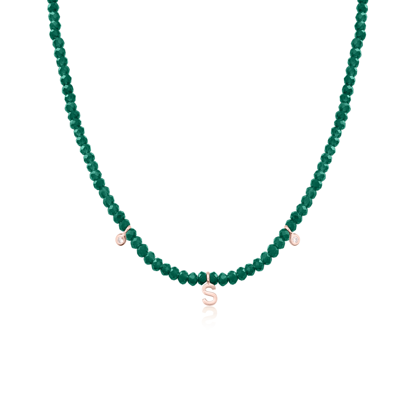 Alexis Necklace - 18K Rose Vermeil Necklaces Gold Vermeil Glass Beads Emerald