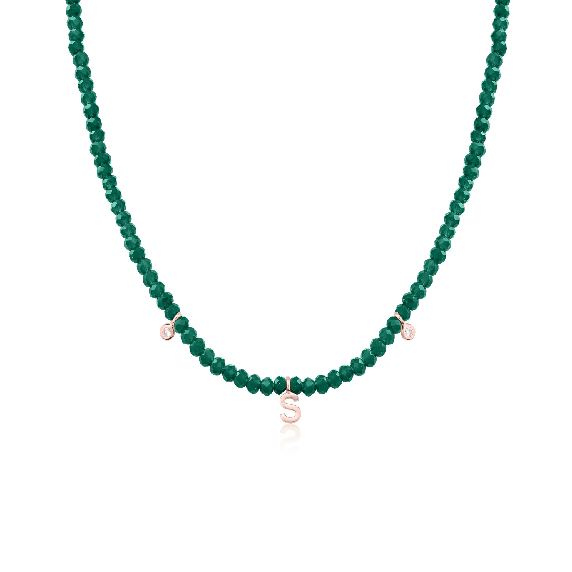 Alexis Necklace - 18K Rose Vermeil Necklaces Gold Vermeil Glass Beads Emerald