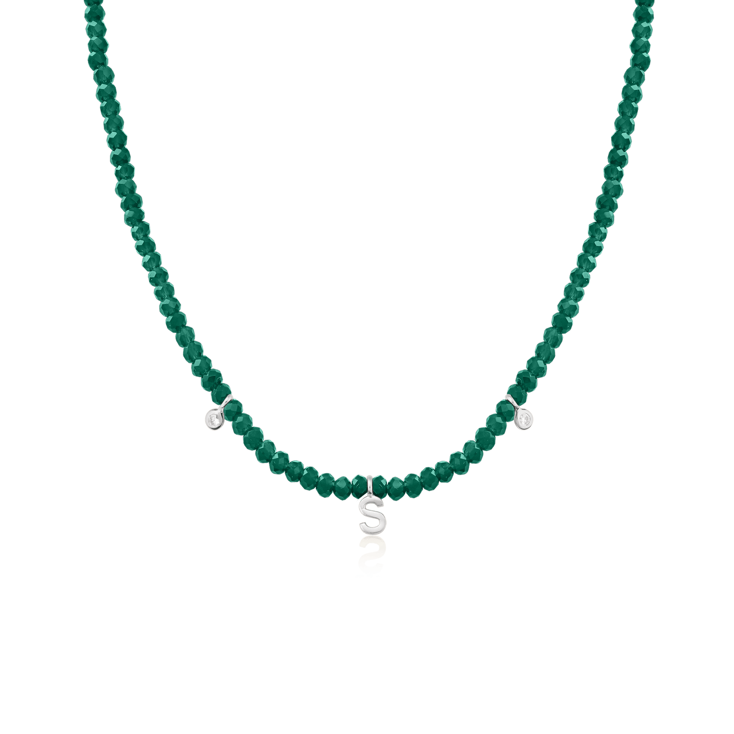 Alexis Necklace - 925 Sterling Silver Necklaces 925 Silver Glass Beads Emerald