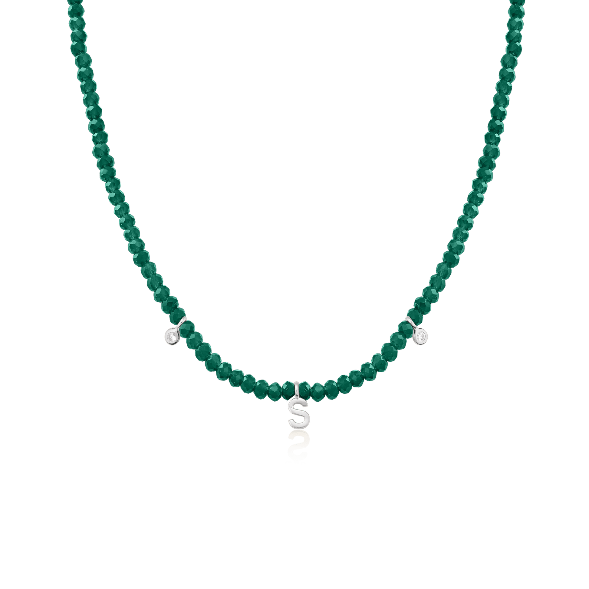 Alexis Necklace - 925 Sterling Silver Necklaces 925 Silver Glass Beads Emerald