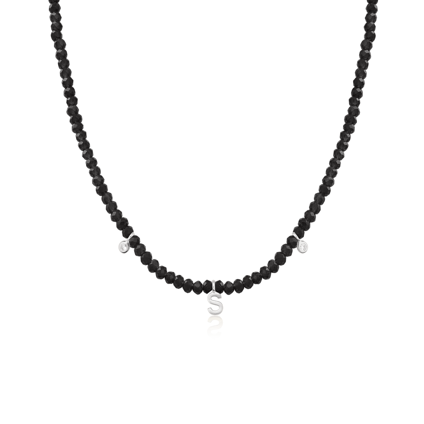 Alexis Necklace - 925 Sterling Silver Necklaces 925 Silver Glass Beads Black Spinnel