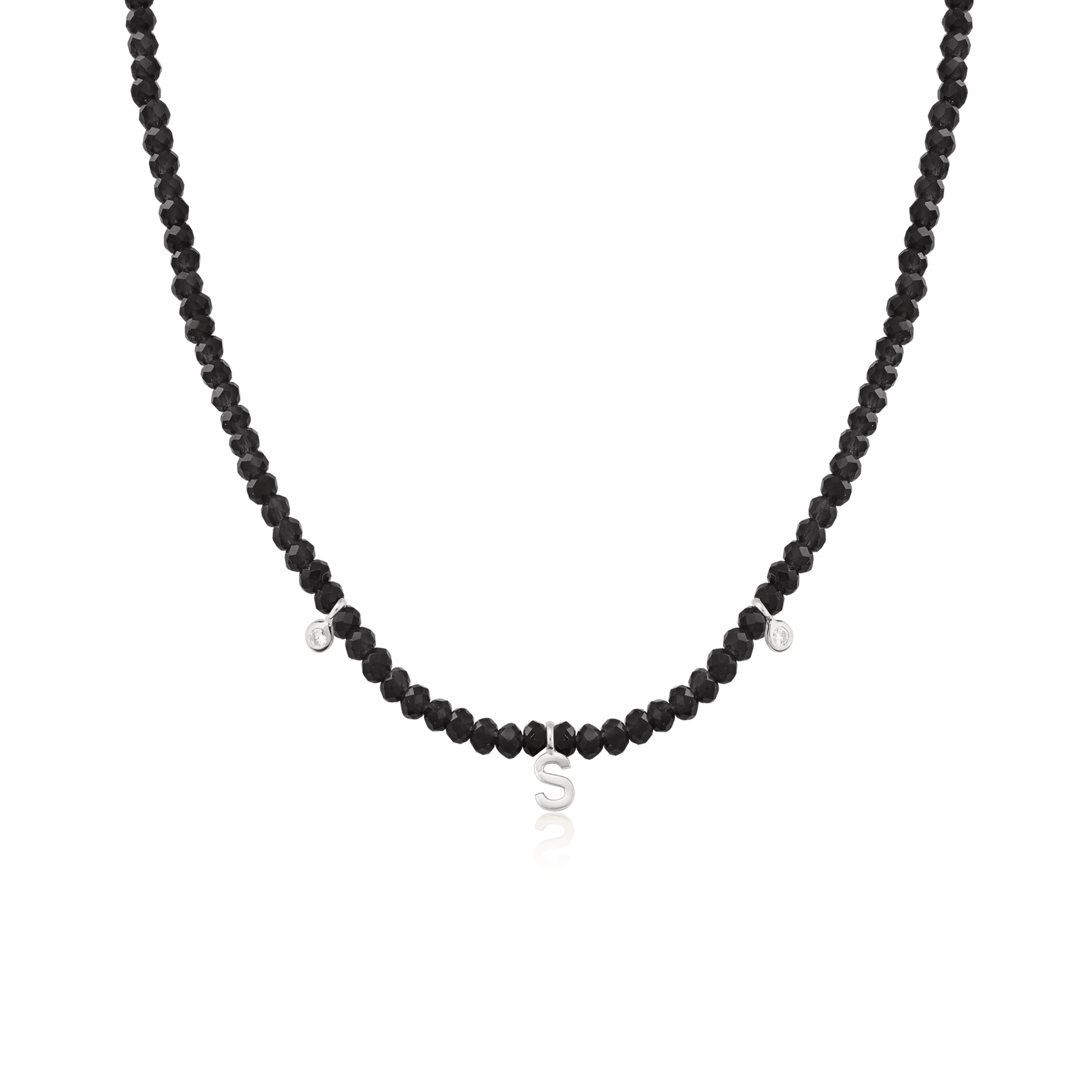 Alexis Necklace - 925 Sterling Silver Necklaces 925 Silver Glass Beads Black Spinnel