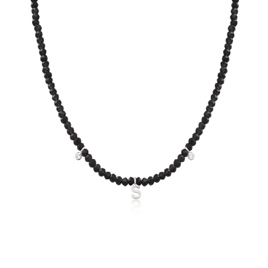 Alexis Necklace - 925 Sterling Silver Necklaces 925 Silver Glass Beads Black Spinnel