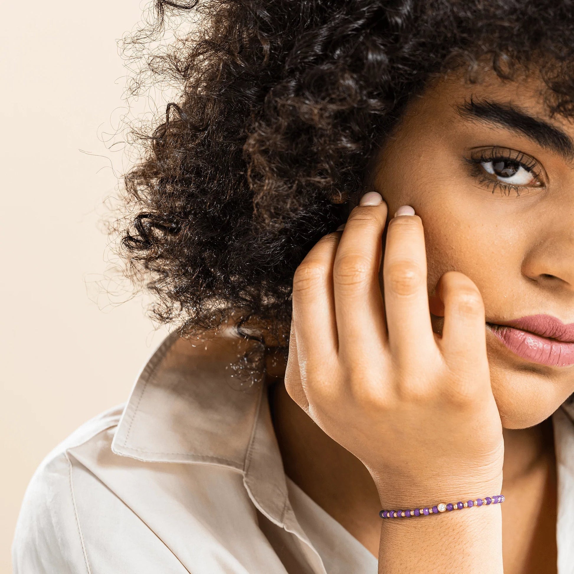 Amethyst Gemstone String of Love Bracelet for Tranquility - 14K Rose Gold Bracelets magal-dev