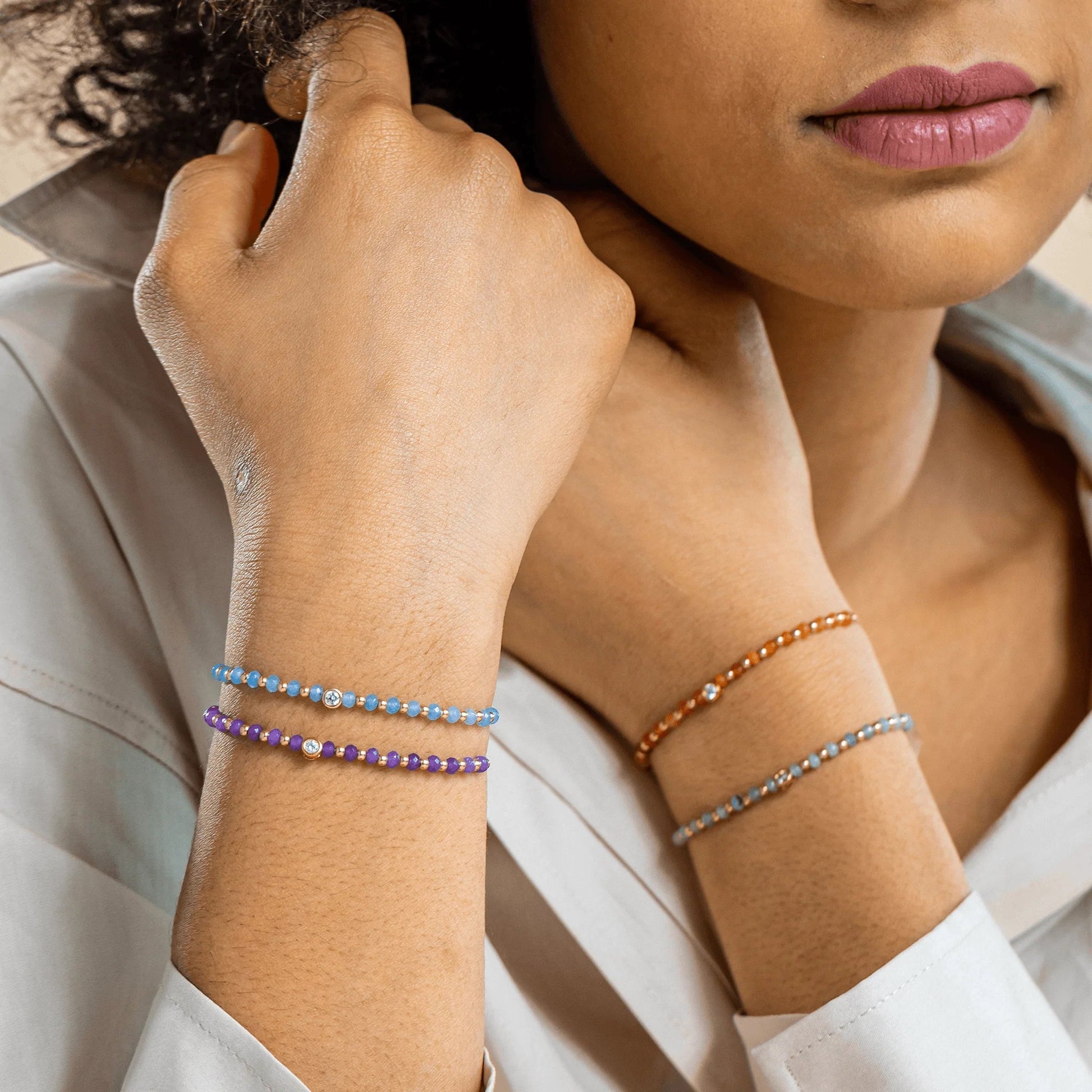 Amethyst Gemstone String of Love Bracelet for Tranquility - 14K Yellow Gold Bracelets magal-dev