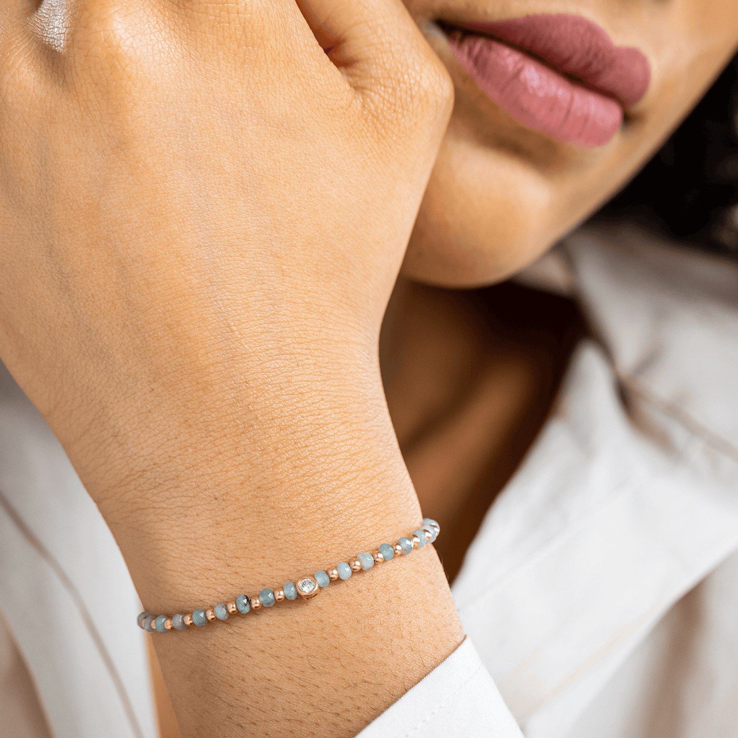 Apatite Gemstone String of Love Bracelet for Inspiration - 14K Rose Gold Bracelets 14K Solid Gold