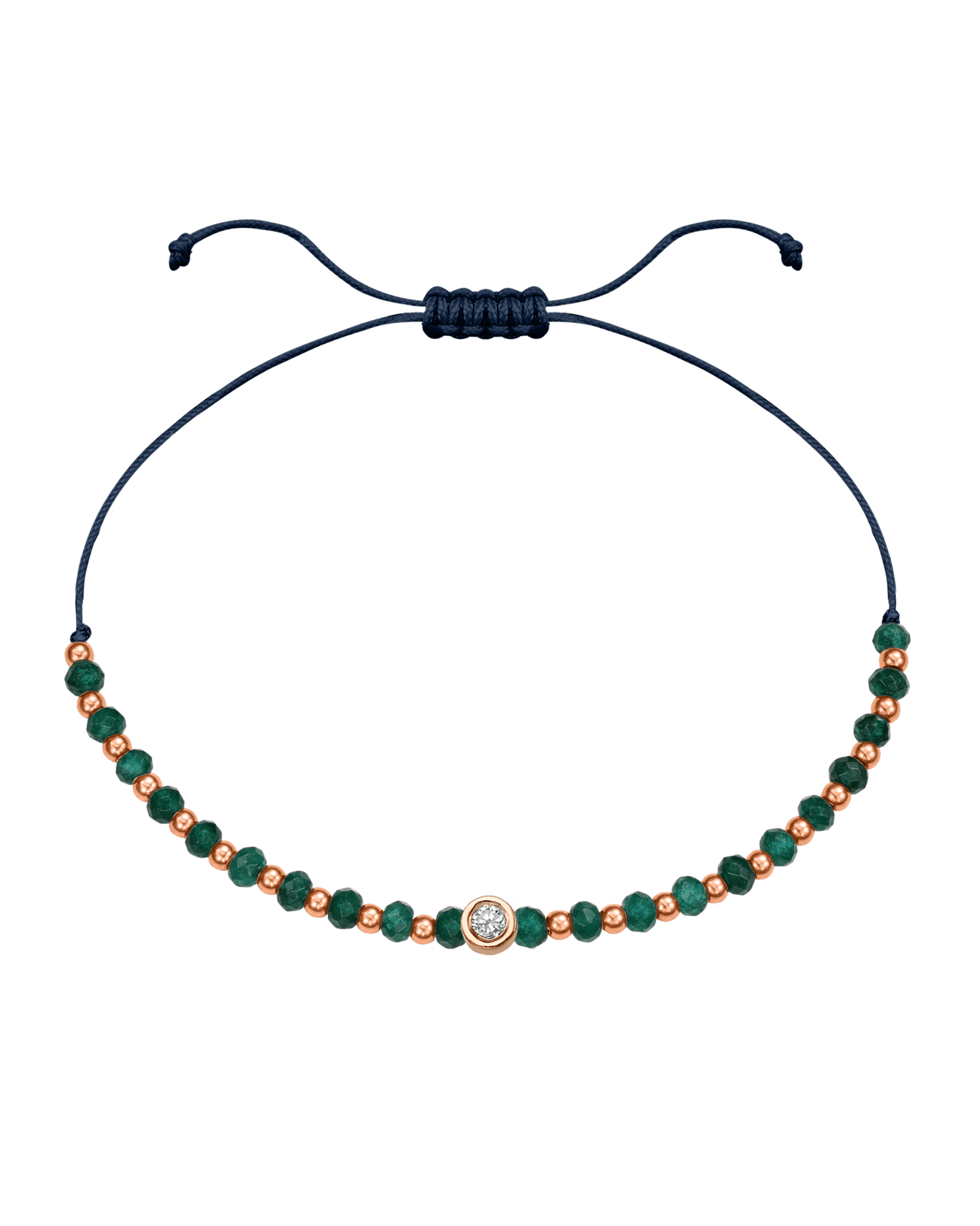 Aventurine Gemstone String of Love Bracelet for Luck - 14K Rose Gold Bracelets 14K Solid Gold Navy Blue Medium: 0.04ct