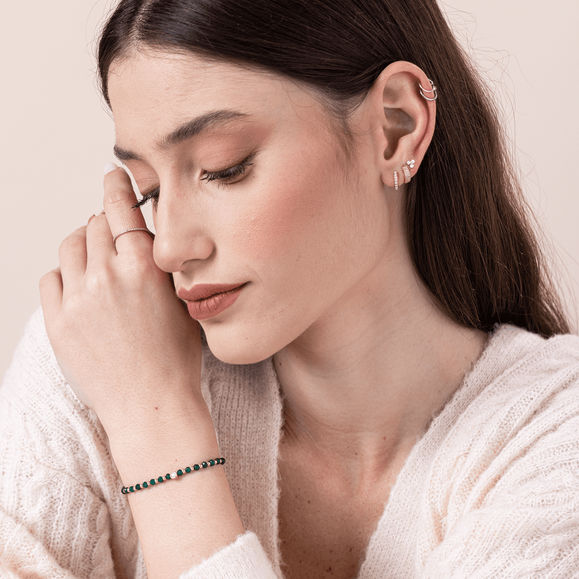 Aventurine Gemstone String of Love Bracelet for Luck - 14K Rose Gold Bracelets 14K Solid Gold